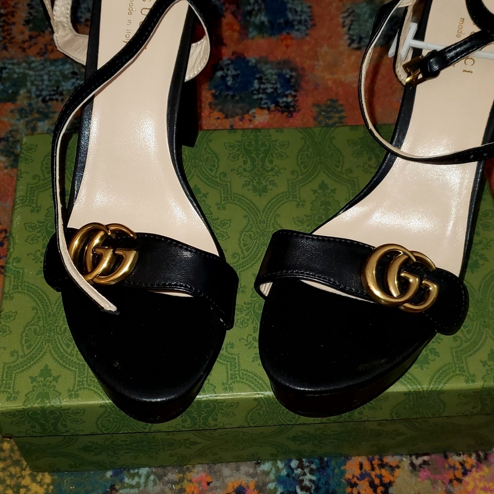 Gucci Black GG Marmont Ankle Wrap Platform Sandals - Picture 6 of 10